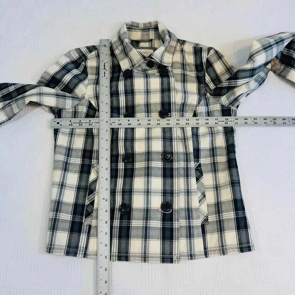 Aeropostale Womens L Double-Breasted Jacket Black White Plaid 100% Cotton